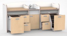 Commode 250 cm met spoelbak en mengkraan in vaste unit en dubbel werkblad met 2 x 2 laden`1